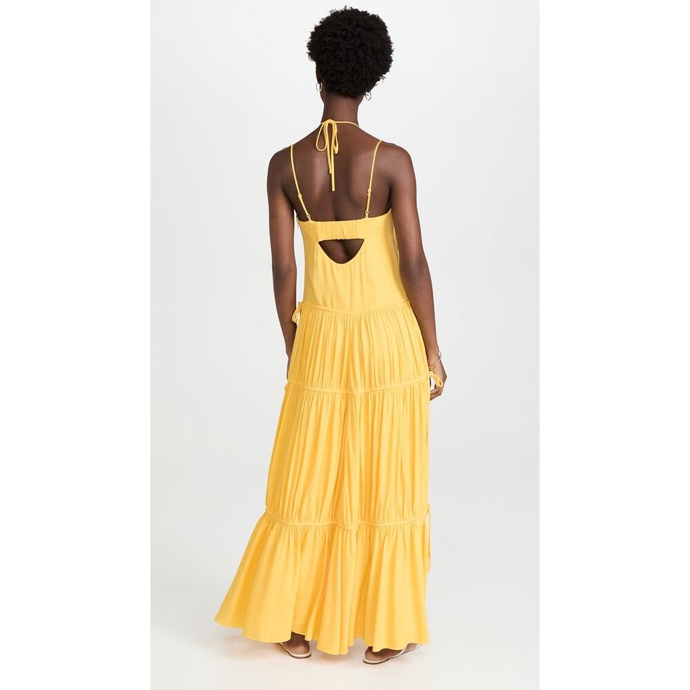 JONATHAN SIMKHAI Daffodil Lina Lightweight Crinkle Teardrop Cutout Maxi Dress L - Picture 3 of 16